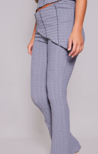 Charcoal Textured Asymmetric Detailing Flare Trousers