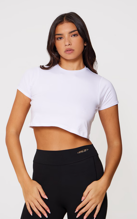 Basic Roll Sleeve White Crop Top