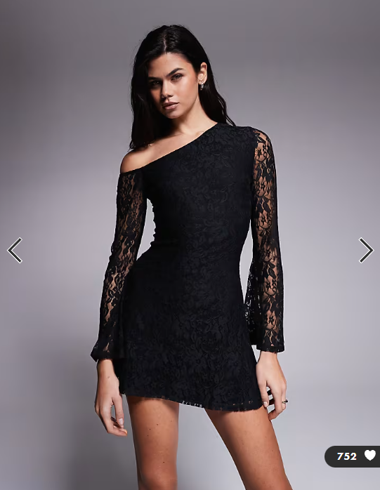 ASOS DESIGN lace off shoulder mini dress in black