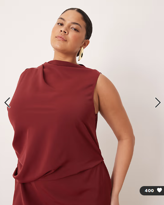 ASOS DESIGN Curve draped one sleeve slinky dress in burgundy