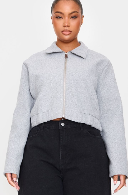 Plt - Plus Grey Marl Zip Up Textured Elasticated Waist Jacket