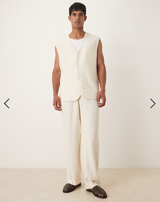 ASOS DESIGN longline suit waistcoat with linen in white