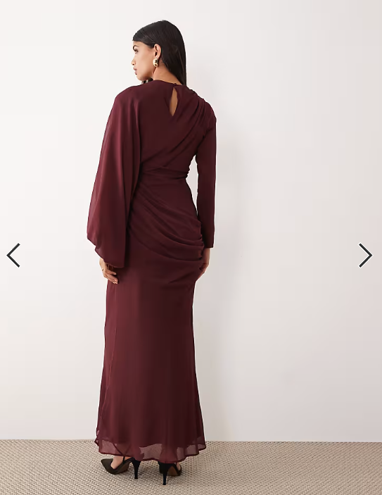 ASOS DESIGN drape front blouson sleeve maxi dress in burgundy