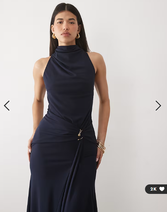 ASOS DESIGN high neck drape maxi dress with trim detail in navy