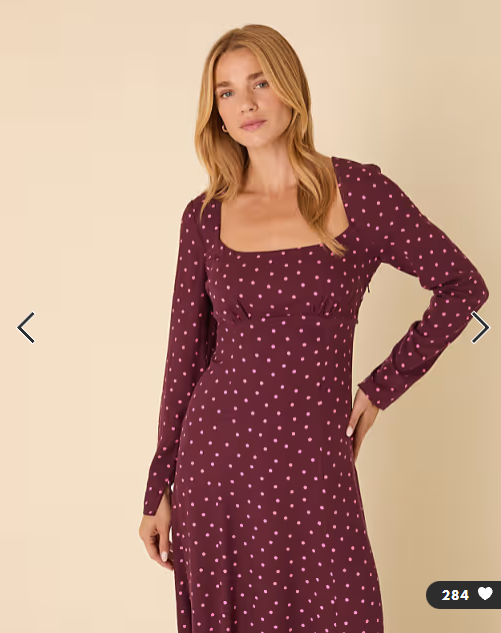Nobody's Child Delilah square neck midi dress in plum polka dot