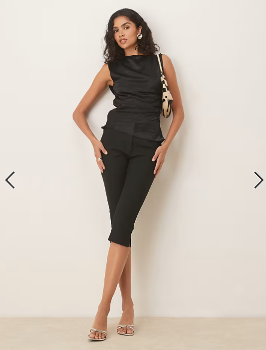 ASOS DESIGN satin twist shoulder cami top in black
