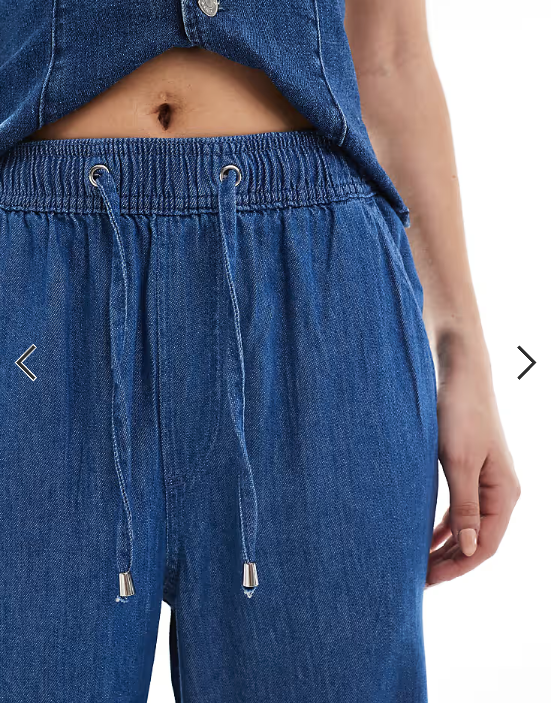 New Look denim pull on wide leg trousers in mid blue