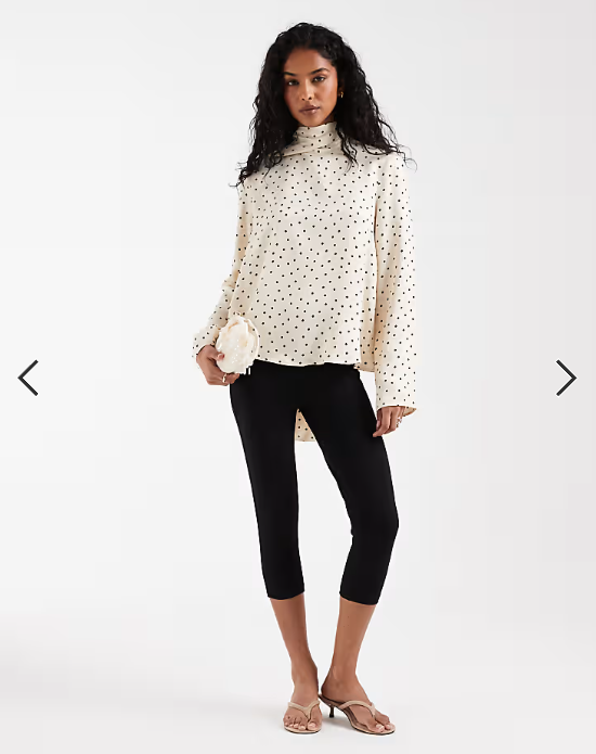 ASOS DESIGN satin scarf detail blouse in buttermilk spot