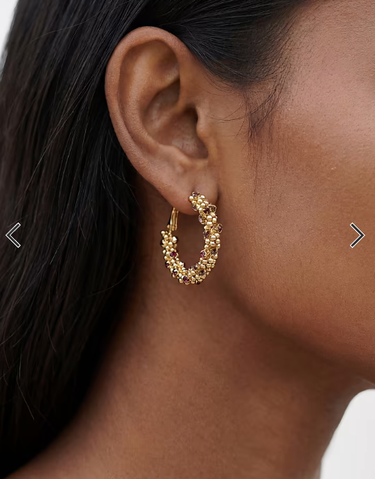 ASOS DESIGN hoop earrings in beaded design in gold tone