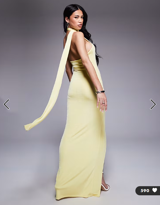 Aria Cove scarf neck one shoulder maxi dress in yellow