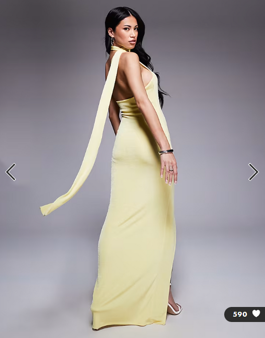 Aria Cove scarf neck one shoulder maxi dress in yellow