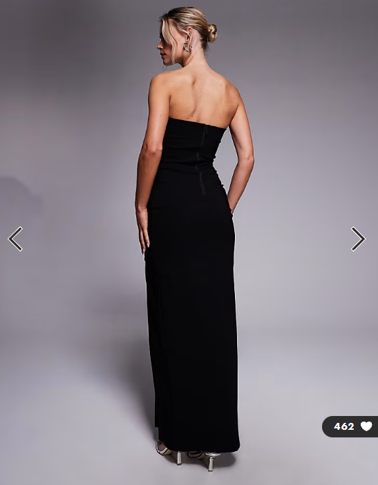 Vesper Petite bengaline bandeau ruched waist thigh split maxi dress in black