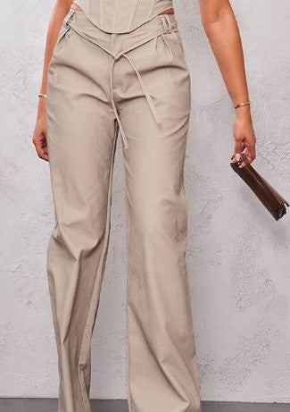 Tall Stone faux Leather Tie Detail Wide Leg Trousers