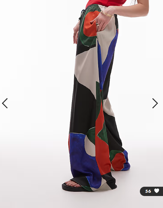 Topshop satin tie waist wide leg pants geo print in orange and blue