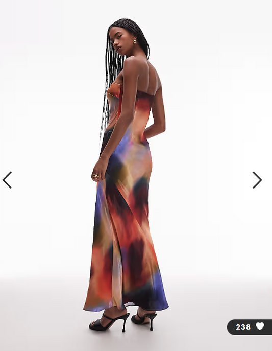 Topshop satin bandeau slip maxi dress in sunset tone print