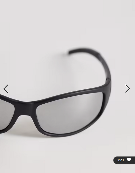 ASOS DESIGN wrap sunglasses in black matte frame with mirror lens