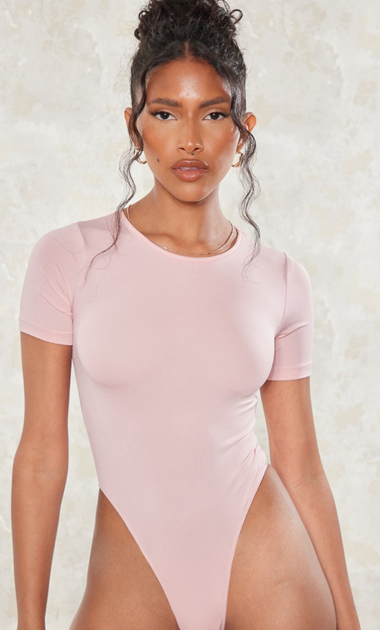 Pink Rose Basic Slinky Short Sleeve Bodysuit