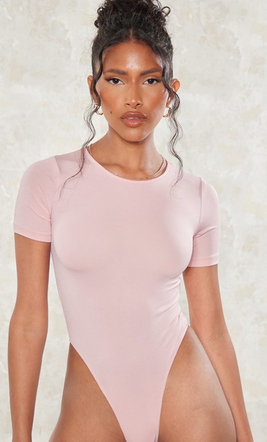 Pink Rose Basic Slinky Short Sleeve Bodysuit