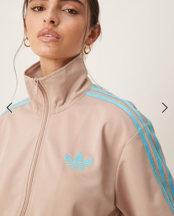 adidas Originals Firebird Loose track top in beige and blue