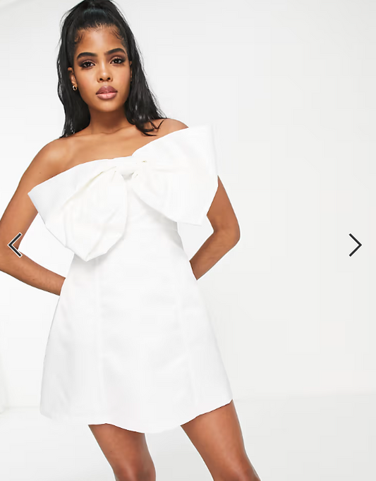 In The Style x Lorna Luxe premium supersize bow mini dress in white