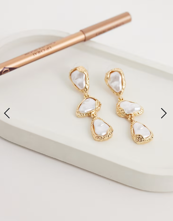 DesignB London irregular pearl drop earrings in gold