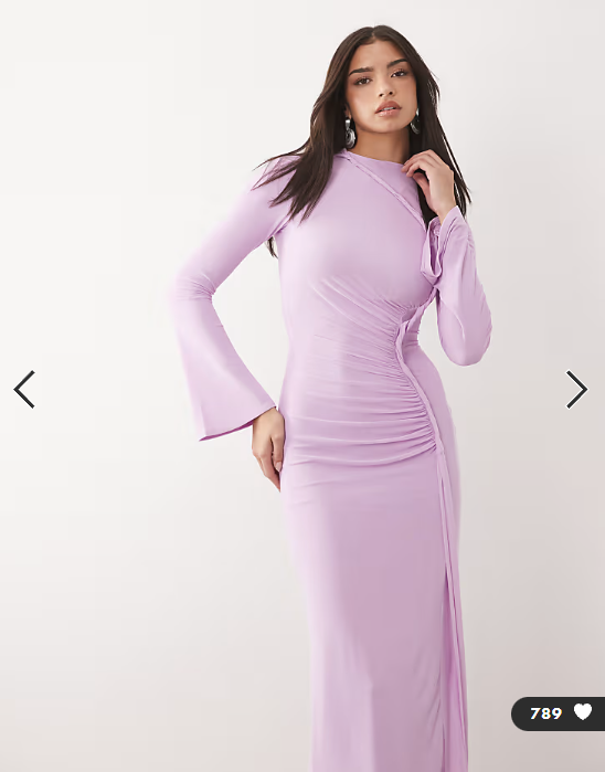 ASOS DESIGN mesh long sleeve maxi dress with twist detail in lilac - LILAC