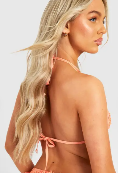 boohoo Textured Ruffle Triangle Bikini Top