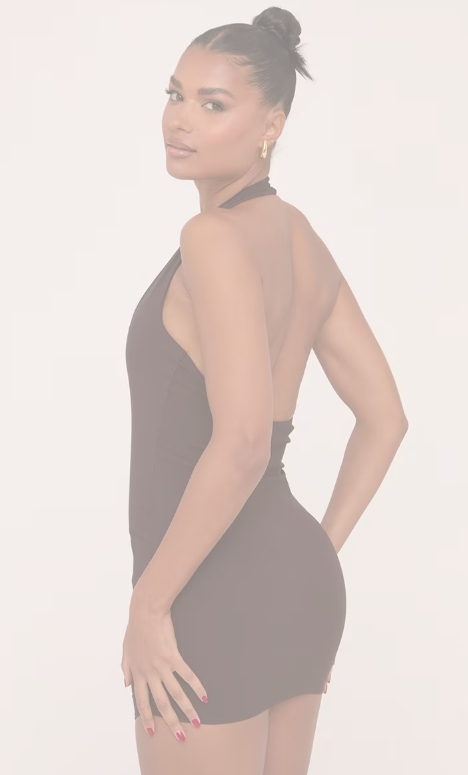 Plunge Bengaline Drape Halterneck Mini Dress
