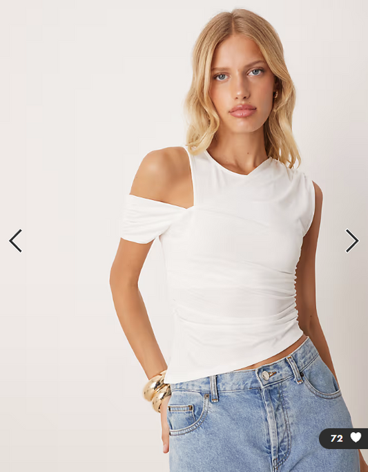 ASOS DESIGN slinky drape one shoulder top in ivory