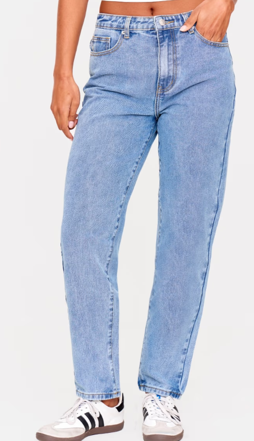 PRETTYLITTLETHING Mid Blue Wash High Waist Mom Jeans
