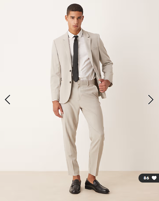 ASOS DESIGN tapered suit trousers in stone twill