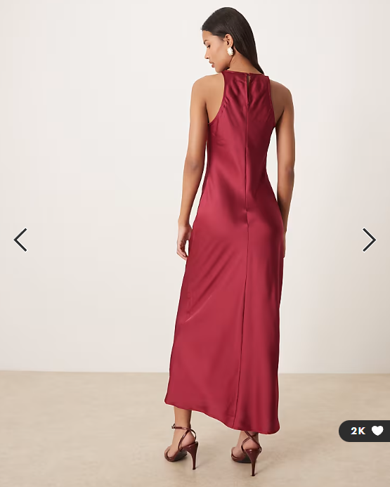 Vila racer satin midaxi dress in burgundy