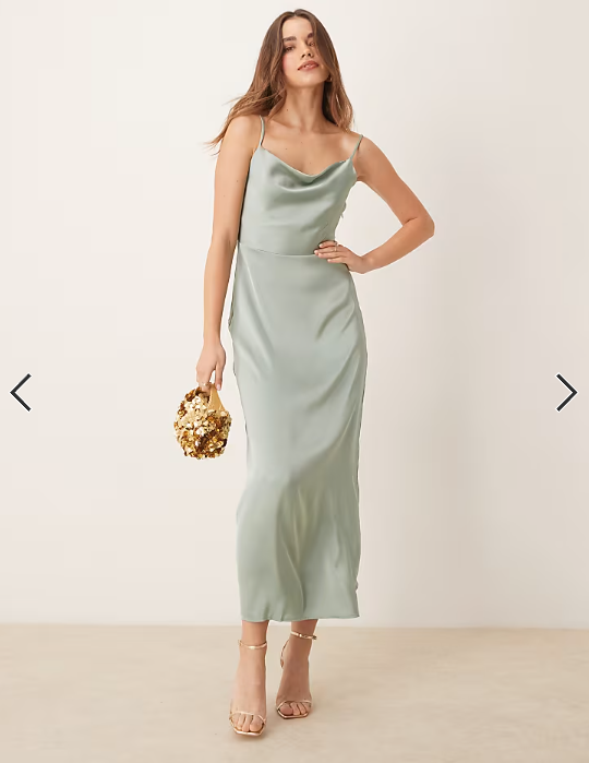 Vila satin cowl neck maxi dress in milieu green