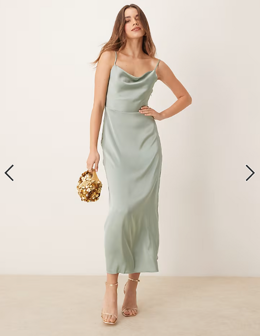 Vila satin cowl neck maxi dress in milieu green