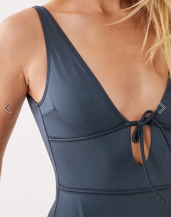 ASOS DESIGN Maya Bora Bora tie front low back swimsuit in charcoal