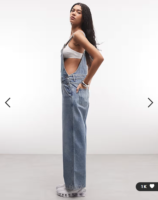 Monki 90s denim wide leg dungaree jumpsuit in light blue wash