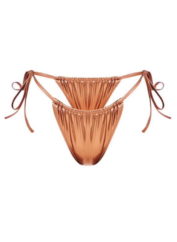 Bronze Metallic Adjustable String Tie Bikini Bottoms