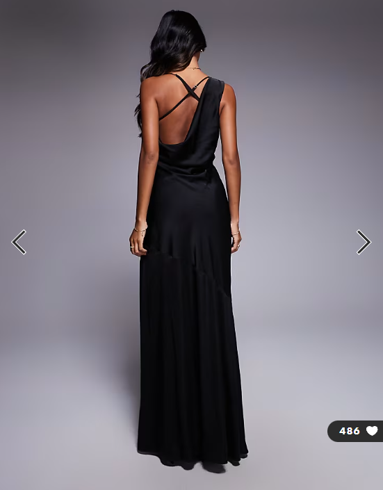 TFNC one shoulder maxi dress with cross strap back in black satin