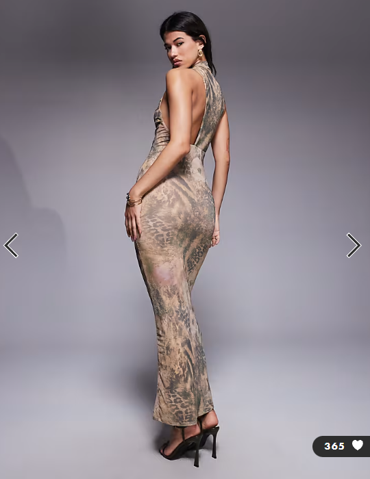 ASOS DESIGN cowl hardware mesh maxi dress in mixed animal print