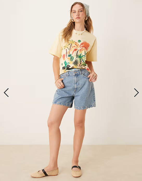 ASOS DESIGN denim short with scallop edge detail in mid blue