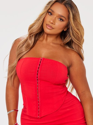 Shape Red Stretch Woven Hook And Eye Corset