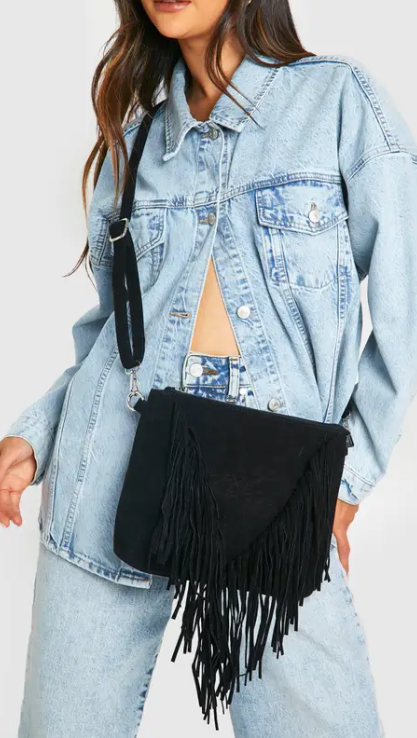 Suedette Fringed Crossbody Bag