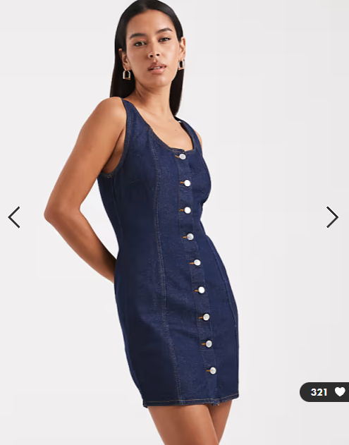 Miss Selfridge button through denim mini dress in blue wash