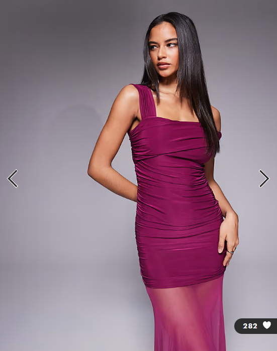 Kaiia exclusive double layered slinky asymmetric one shoulder sheer hem maxi dress in raspberry