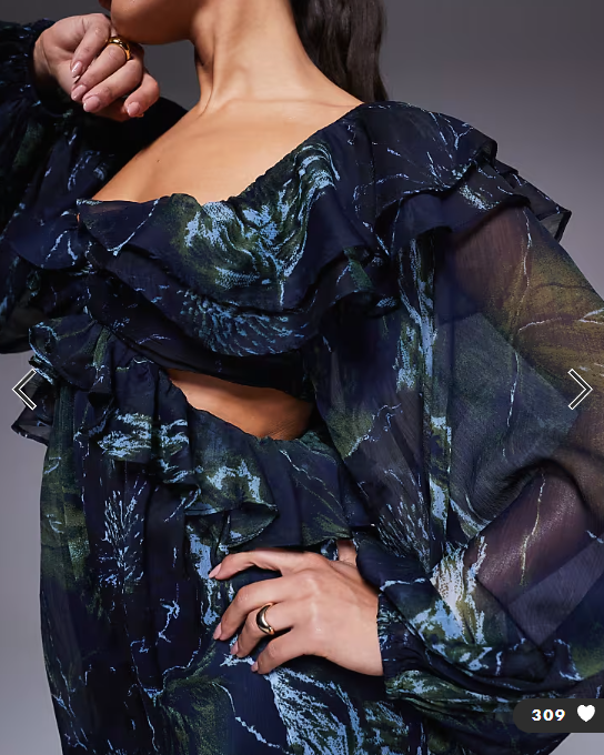 ASOS DESIGN long sleeve ruffle off shoulder jumpsuit in blurred floral print