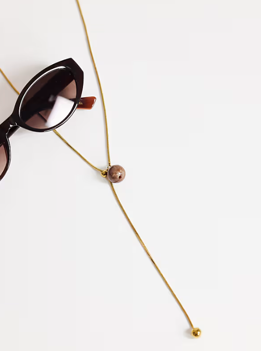 Topshop Leah lariat necklace with bead in stainless gold