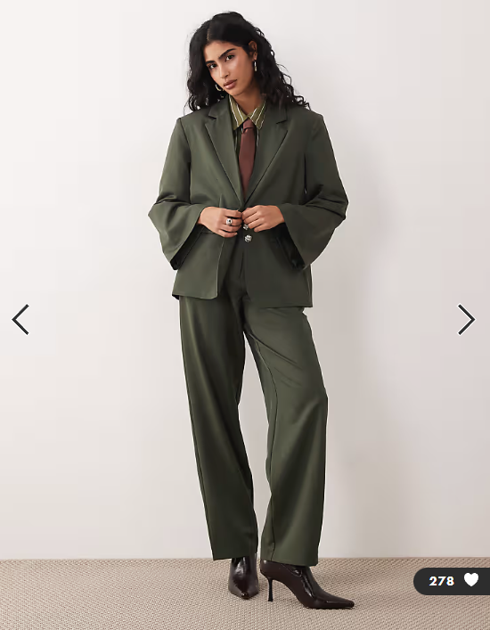 Vila hammered button tailored blazer co-ord in deep khaki