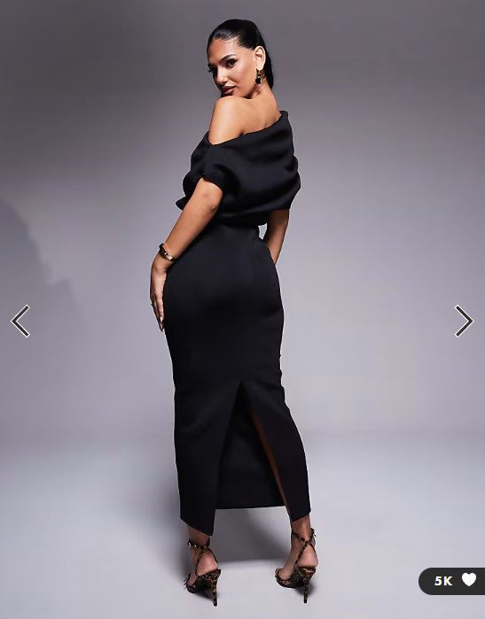 ASOS DESIGN dramatic neckline midi dress in black scuba-style fabric