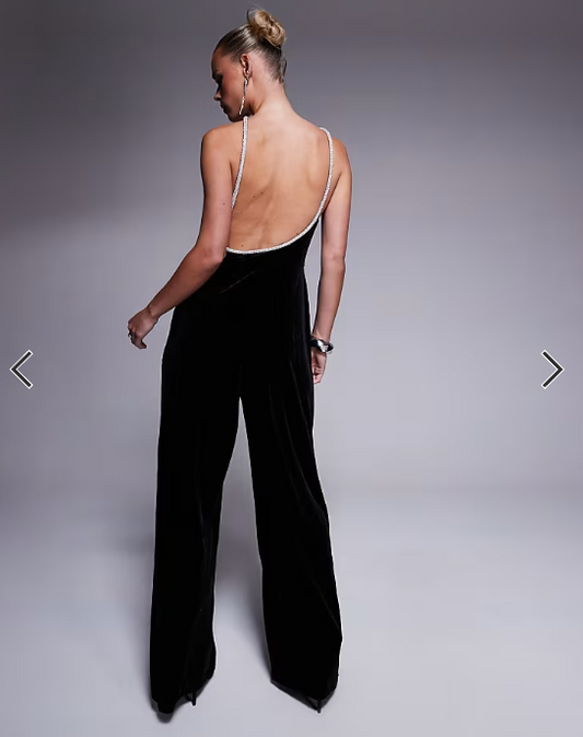 Forever New Petite diamante embellished one shoulder jumpsuit in black