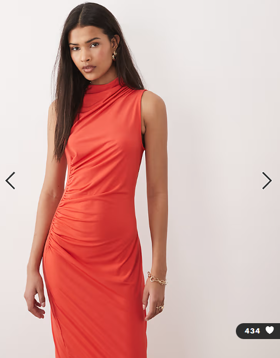 Vila high neck ruched maxi dress in hibiscus red
